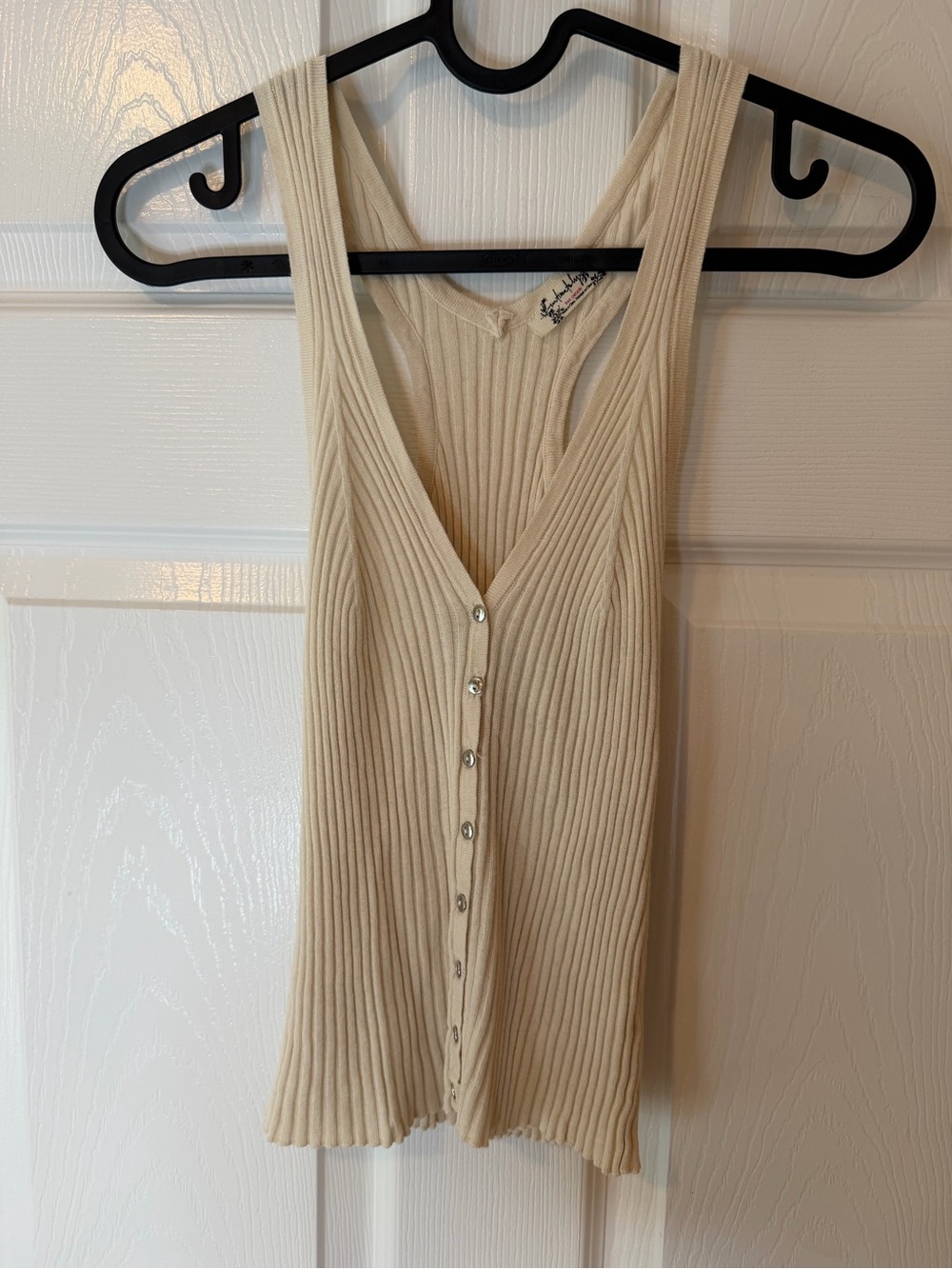 Free People Cream Ribbed Button-Down Tank